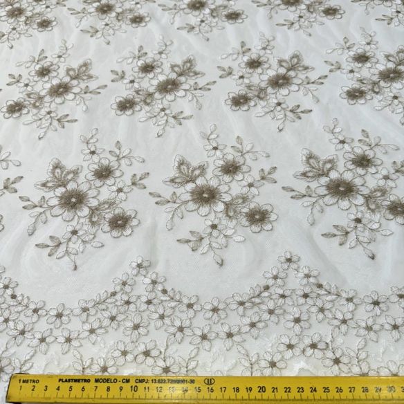 Tule Bordado Barrado Bordado Floral Fendi • Conexão Tecidos