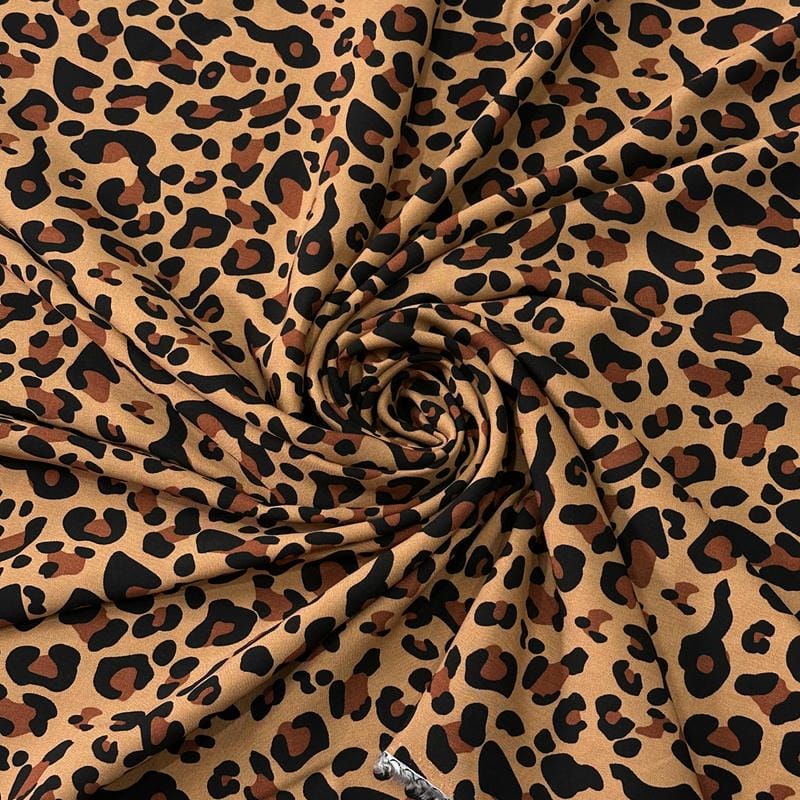 Tecido Viscose Estampada Leopardo Savana Clássico • Conexão Tecidos