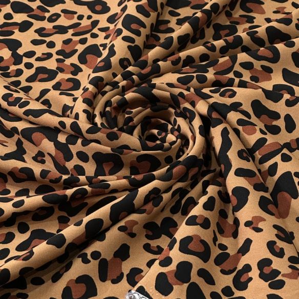 Tecido Viscose Estampada Leopardo Savana Clássico • Conexão Tecidos