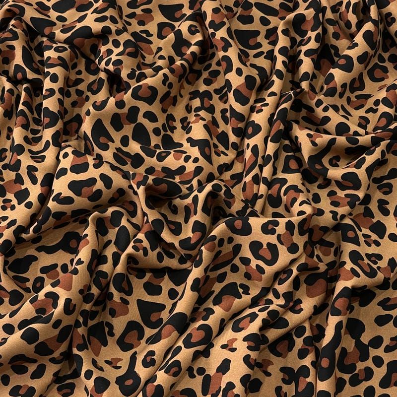 Tecido Viscose Estampada Leopardo Savana Clássico • Conexão Tecidos