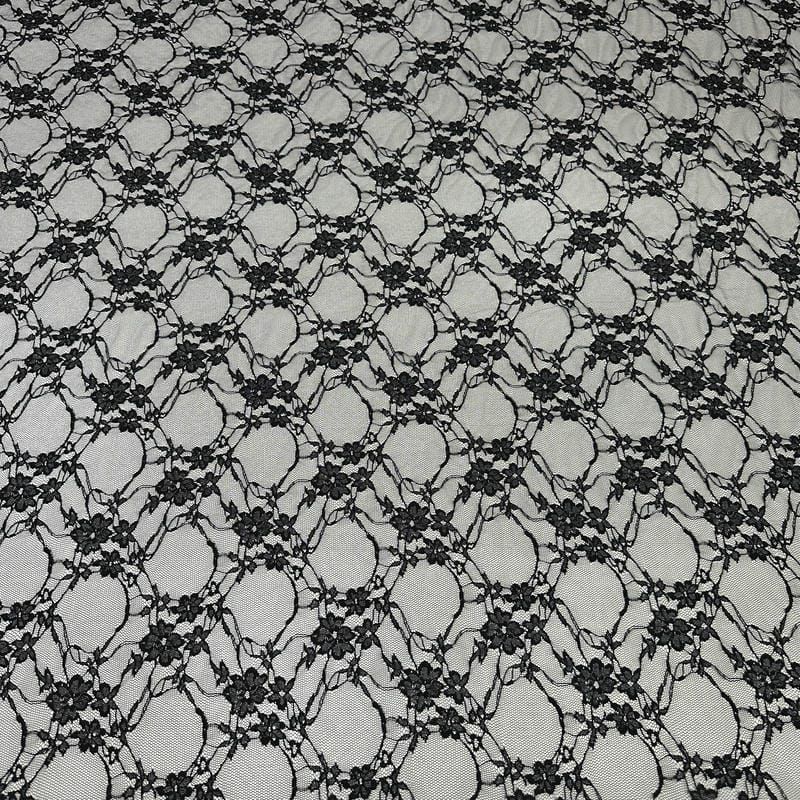 Tecido Renda Chantilly Arabesco Floral Preto • Conexão Tecidos