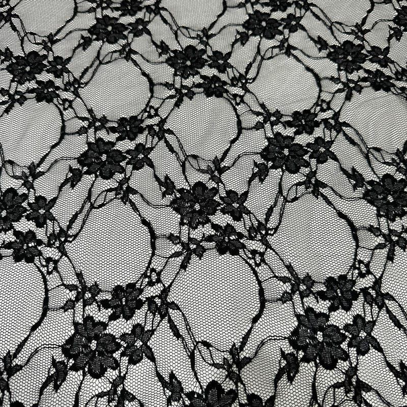 Tecido Renda Chantilly Arabesco Floral Preto • Conexão Tecidos