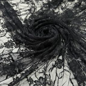 Tecido Renda Chantilly Arabesco Floral Preto • Conexão Tecidos 2