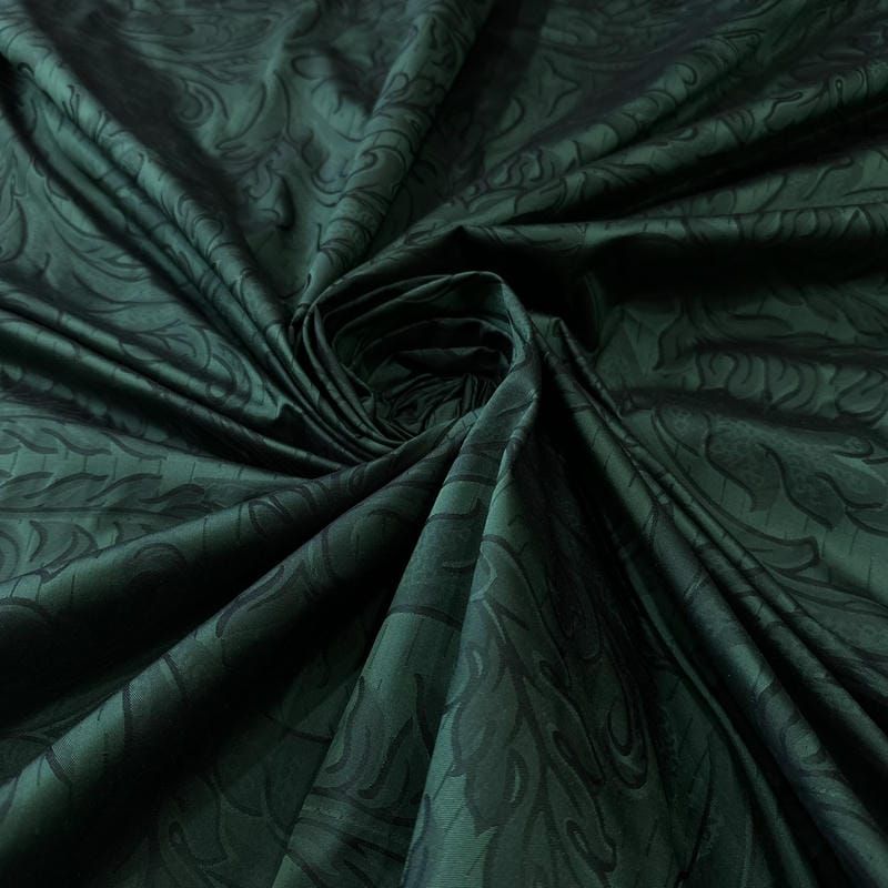 Tecido Jacquard Dupla Face de Seda Pura Arabesco Verde • Conexão