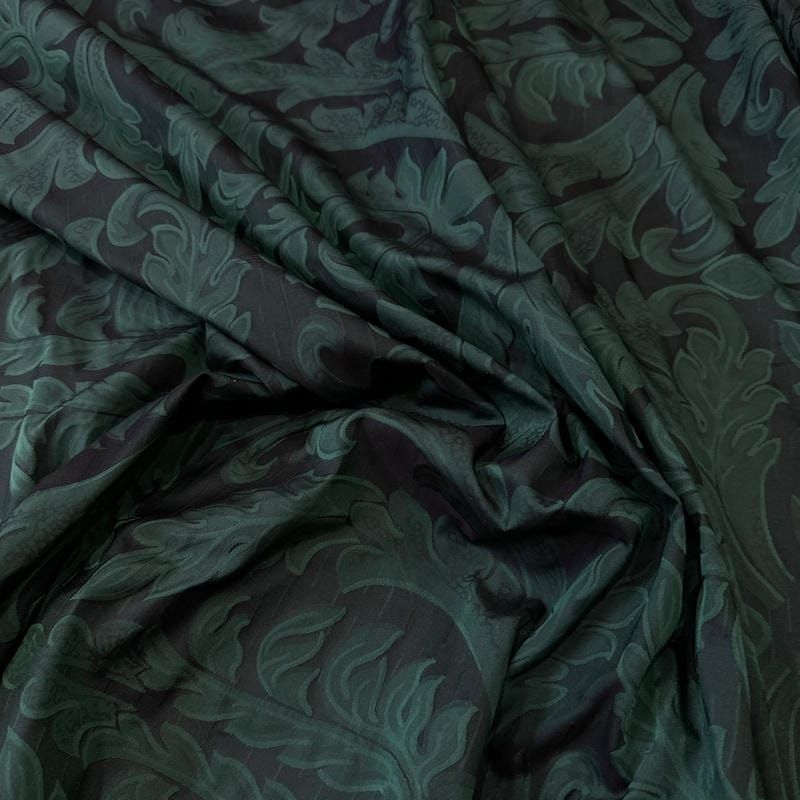 Tecido Jacquard Dupla Face de Seda Pura Arabesco Verde • Conexão
