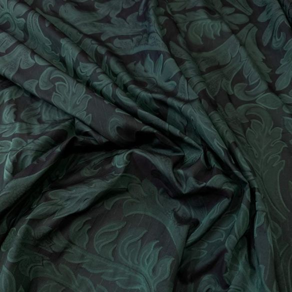 Tecido Jacquard Dupla Face de Seda Pura Arabesco Verde • Conexão