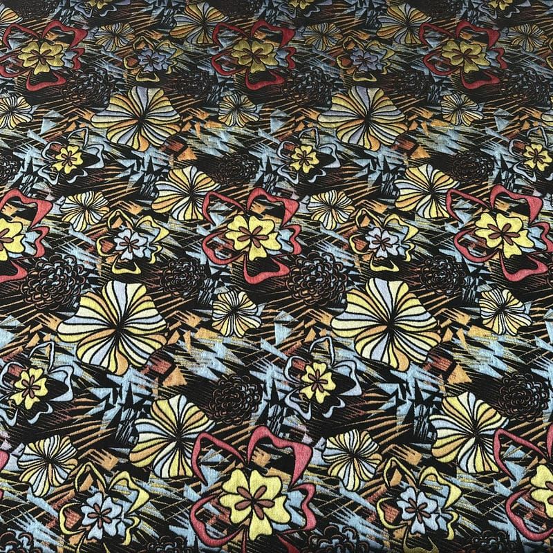 Tecido Jacquard Estampado Floral Artístico Colorido Coenizado •