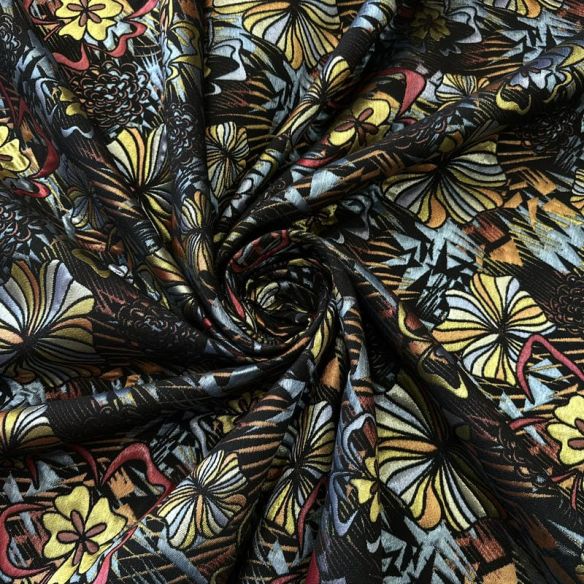 Tecido Jacquard Estampado Floral Artístico Colorido • Conexão Tecidos