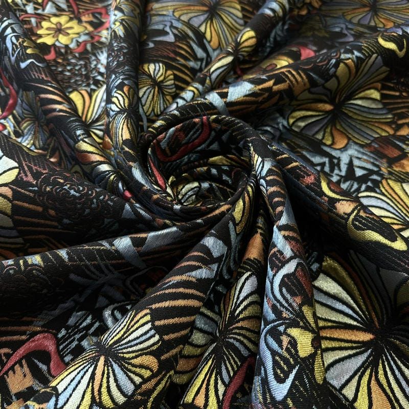 Tecido Jacquard Estampado Floral Artístico Colorido • Conexão Tecidos