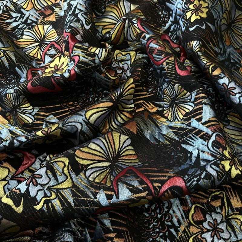 Tecido Jacquard Estampado Floral Artístico Colorido Coenizado •