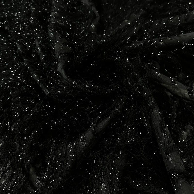 Tecido Musseline Franja Glam Elegance Preto • Conexão Tecidos