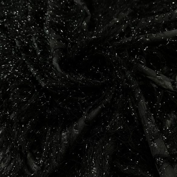Tecido Musseline Franja Glam Elegance Preto • Conexão Tecidos