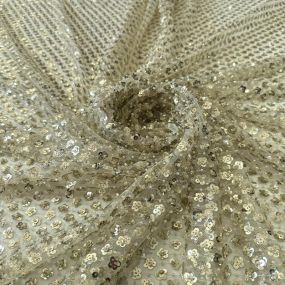 Tecido Paetê Floral Delicado Bege Dourado • Conexão Tecidos 2