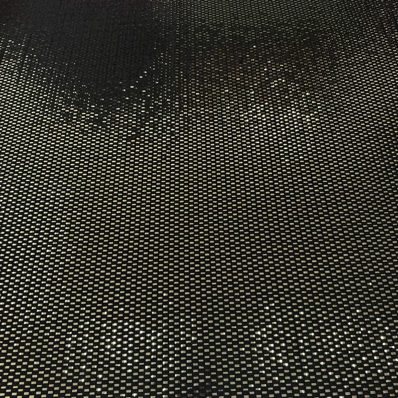Tecido Malha Pixel Metalizada Preto e Dourado • Conexão Tecidos
