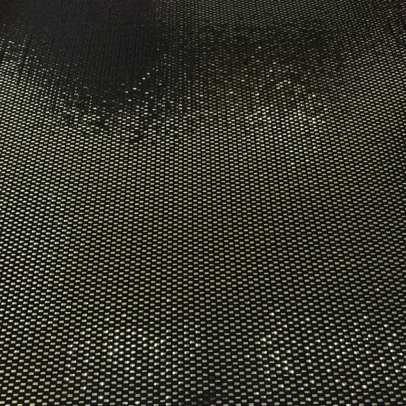 Tecido Malha Pixel Metalizada Preto e Dourado • Conexão Tecidos