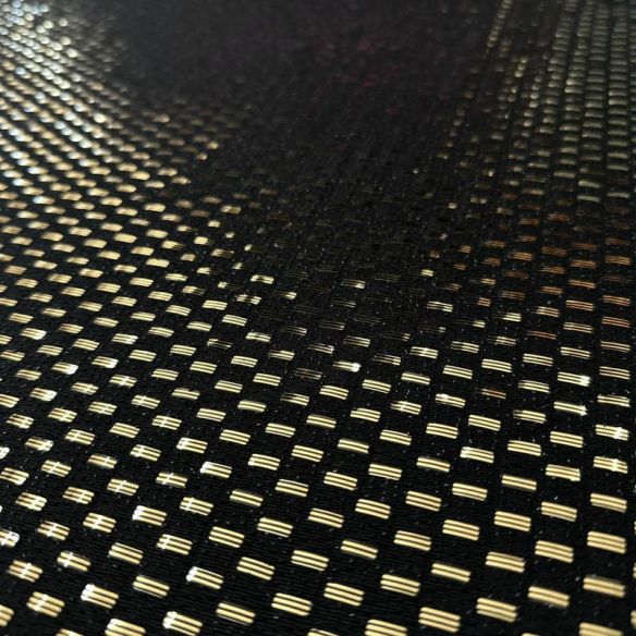 Tecido Malha Pixel Metalizada Preto e Dourado • Conexão Tecidos