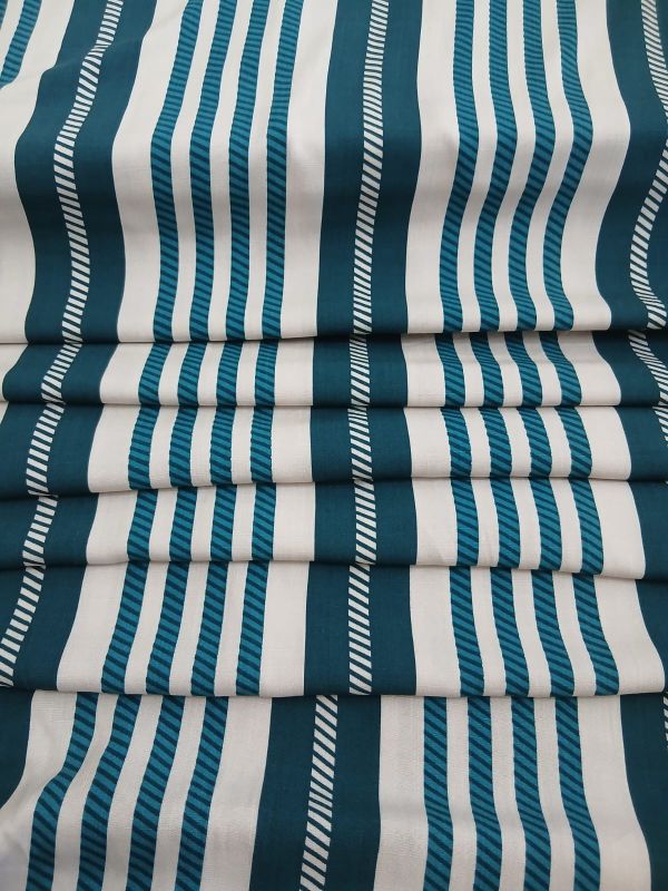Tecido Viscolinho Estampado Listrado Azul Petróleo • Conexão Tecidos