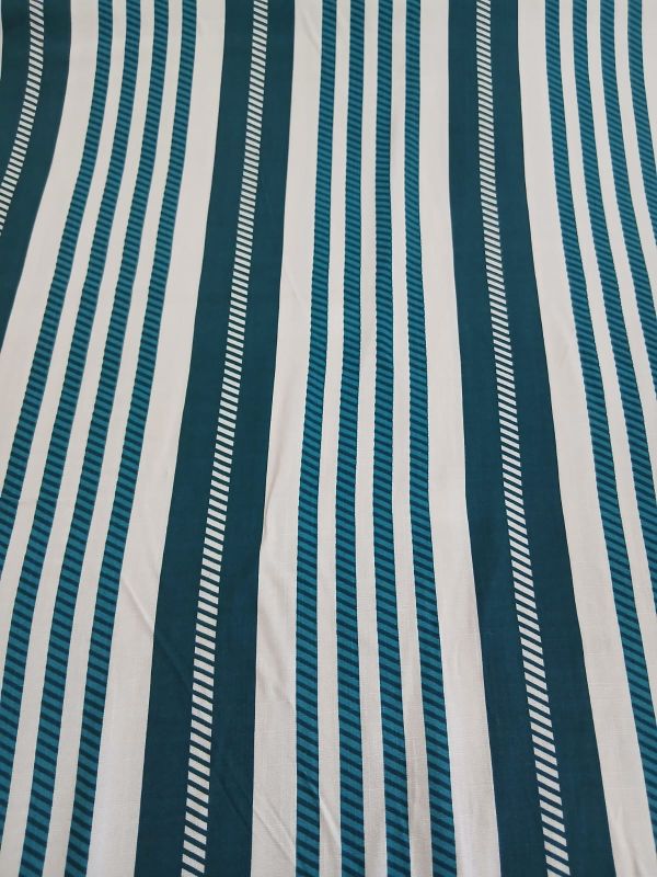 Tecido Viscolinho Estampado Listrado Azul Petróleo • Conexão Tecidos