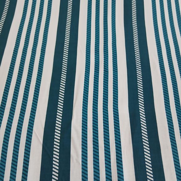 Tecido Viscolinho Estampado Listrado Azul Petróleo • Conexão Tecidos