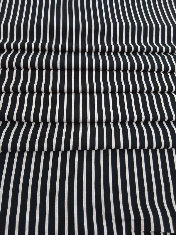 Tecido Viscolinho Estampado Listrado Preto e Branco • Conexão Tecidos