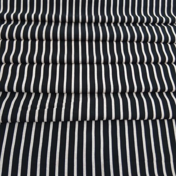Tecido Viscolinho Estampado Listrado Preto e Branco • Conexão Tecidos