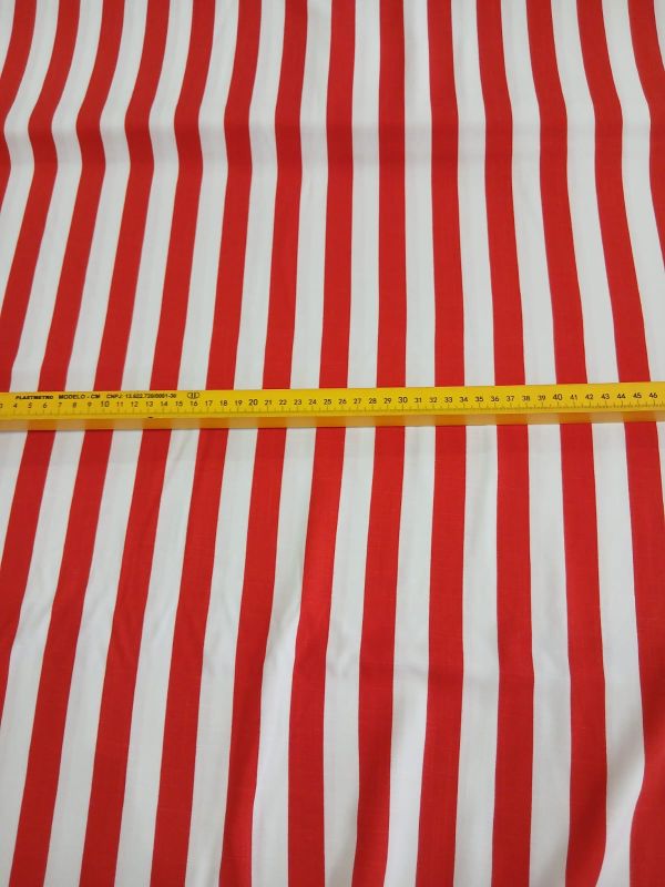 Tecido Viscolinho Estampado Listrado Vermelho e Branco • Conexão