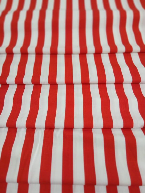 Tecido Viscolinho Estampado Listrado Vermelho e Branco • Conexão