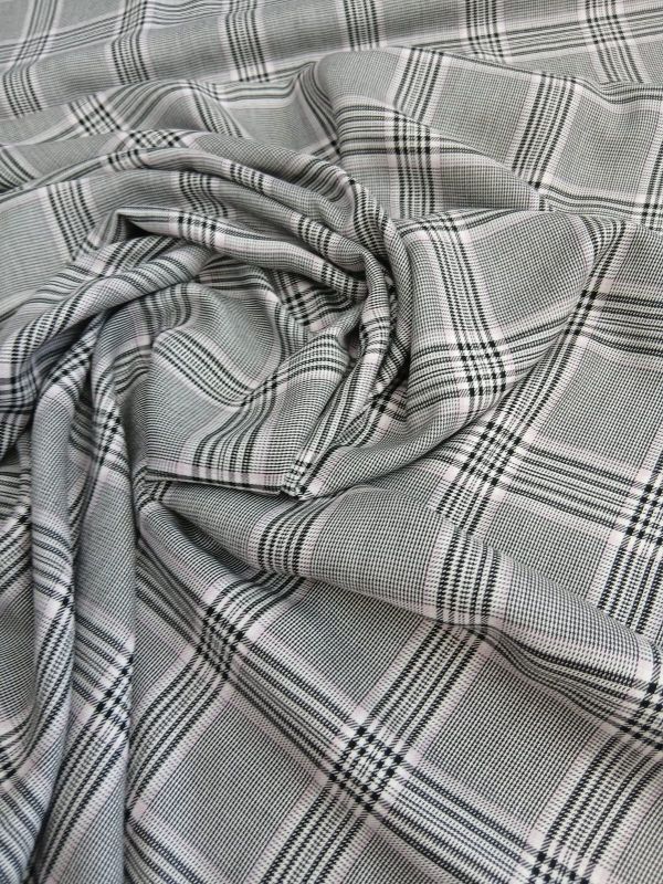 Tecido Viscose Estampada Xadrez Príncipe de Gales Cinza • Conexão