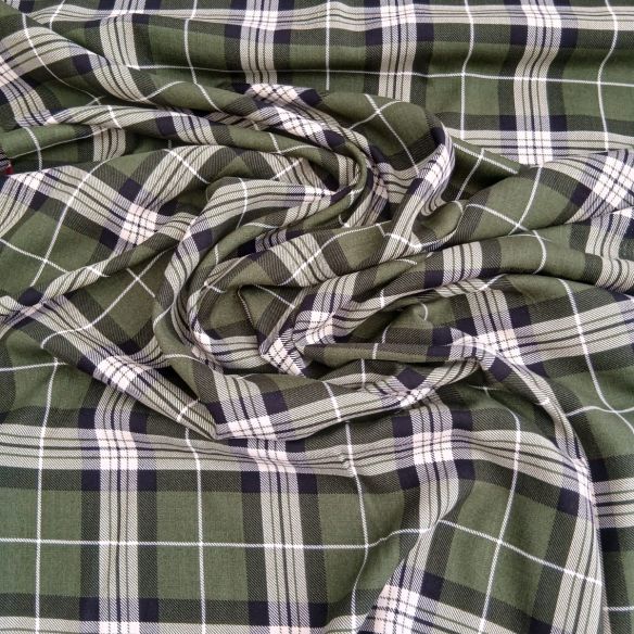 Tecido Viscolinho Estampado Xadrez Tartan Verde Militar • Conexão