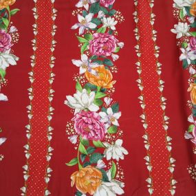 Tecido Viscolinho Estampado Floral Listrado Vermelho • Conexão Tecidos 2