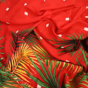 Tecido Viscolinho Estampado Barrado Tropical Vermelho • Conexão