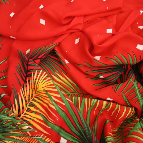 Tecido Viscolinho Estampado Barrado Tropical Vermelho • Conexão