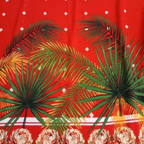 Tecido Viscolinho Estampado Barrado Tropical Vermelho • Conexão 2
