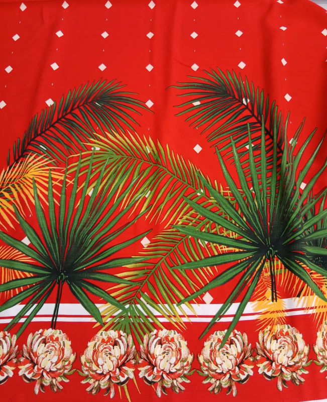 Tecido Viscolinho Estampado Barrado Tropical Vermelho • Conexão