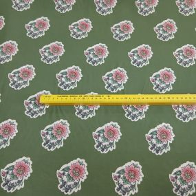 Tecido Viscose Estampada Medalhão Verde Oliva • Conexão Tecidos 2