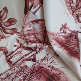 Tecido Viscose Estampada Toile de Jouy Tropical Terracota • Conexão