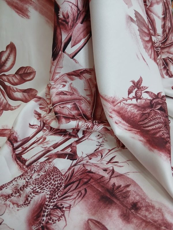Tecido Viscose Estampada Toile de Jouy Tropical Terracota • Conexão