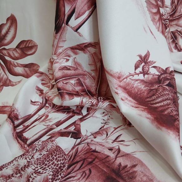 Tecido Viscose Estampada Toile de Jouy Tropical Terracota • Conexão