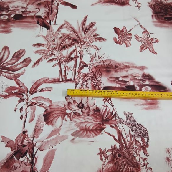 Tecido Viscose Estampada Toile de Jouy Tropical Terracota • Conexão