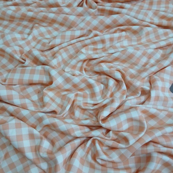 Tecido Viscose Estampada Xadrez Vichy Pêssego • Conexão Tecidos