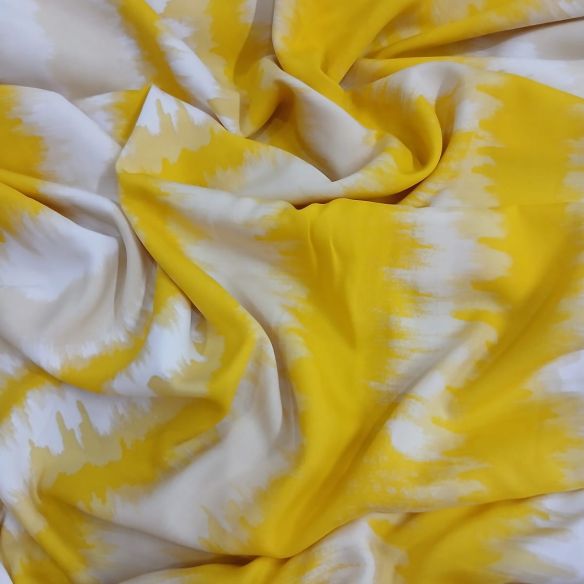 Tecido Viscose Estampada Listras Tie Dye Amarelo • Conexão Tecidos