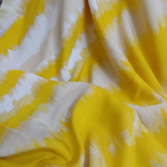 Tecido Viscose Estampada Listras Tie Dye Amarelo • Conexão Tecidos