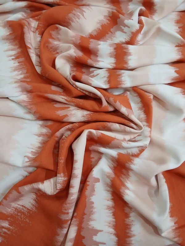 Tecido Viscose Estampada Listras Tie Dye Laranja • Conexão Tecidos