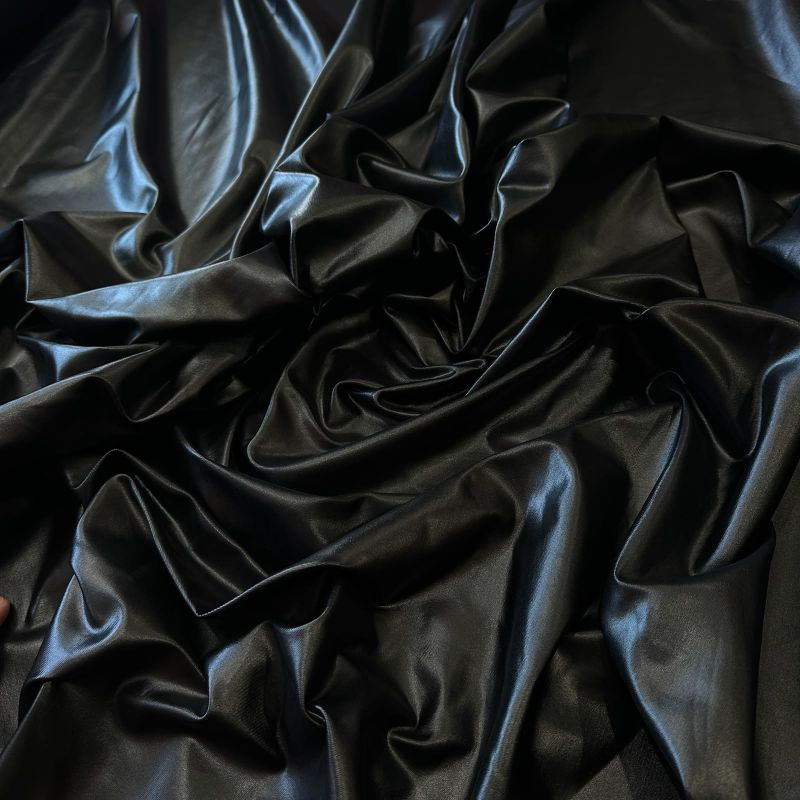 Tecido Malha Cirrê Premium Efeito Couro Preto • Conexão Tecidos