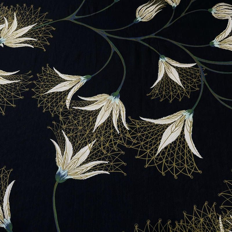 Tecido Voal de Viscose Floral Botânico Preto • Conexão Tecidos