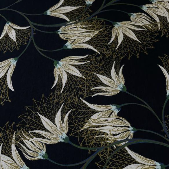 Tecido Voal de Viscose Floral Botânico Preto • Conexão Tecidos
