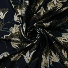 Tecido Voal de Viscose Floral Botânico Preto • Conexão Tecidos