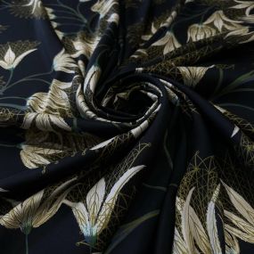 Tecido Voal de Viscose Floral Botânico Preto • Conexão Tecidos 2