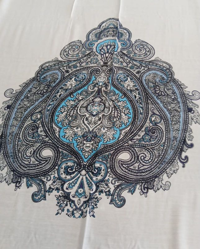 Tecido Viscose Estampada Mandala Paisley Azul • Conexão Tecidos