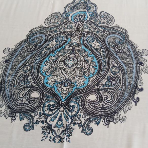 Tecido Viscose Estampada Mandala Paisley Azul • Conexão Tecidos
